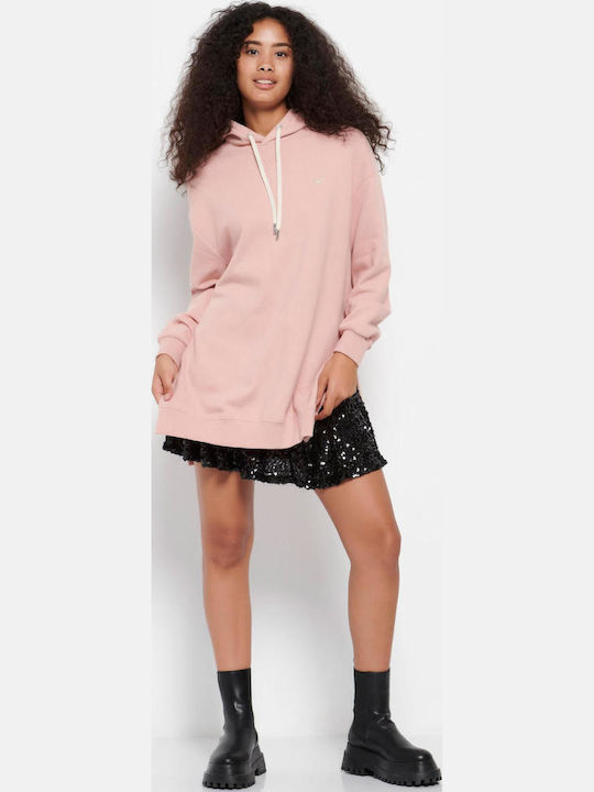 Long Women's Sweatshirt Hooded Light Pink