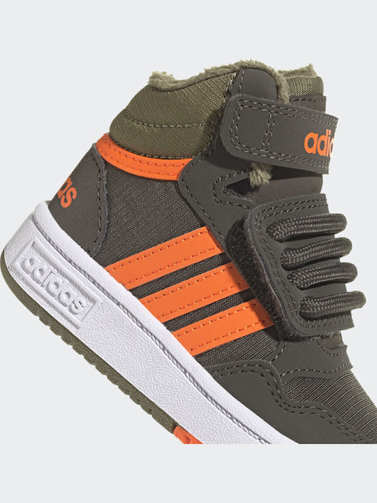 Hoops Mid Lifestyle Kids Sports Shoes Basketball with Hoop & Loop Closure Shadow Olive / Impact Orange / Focus Olive