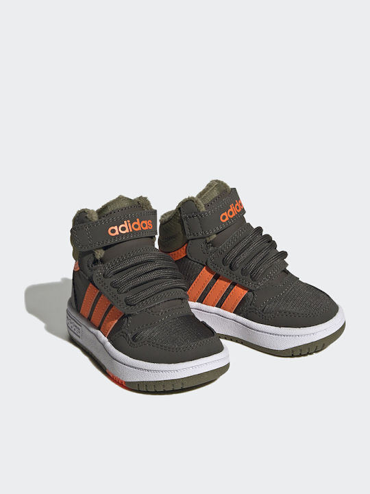 Hoops Mid Lifestyle Kids Sports Shoes Basketball with Hoop & Loop Closure Shadow Olive / Impact Orange / Focus Olive