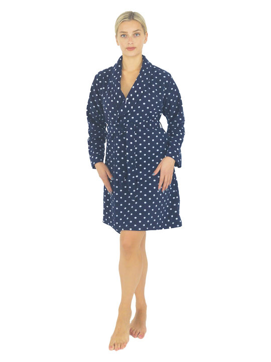 Women's fleece robe polka dot blue W23