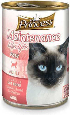 Princess Maintenance Lifestyle Nasses Katzenfutter für Katze in Dose mit Huhn, Forelle und Lachs 6x400gr