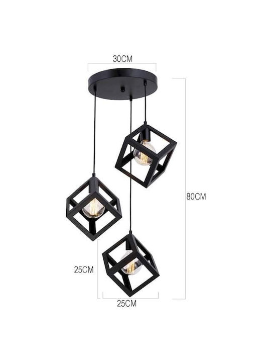 Pendant Light Three-Light for Socket E27 Black