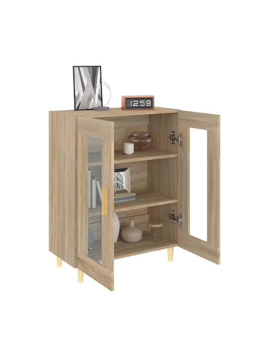 Wall Living Room Display Cabinet made of Particleboard with Glass Beige 69.5x34x90cm