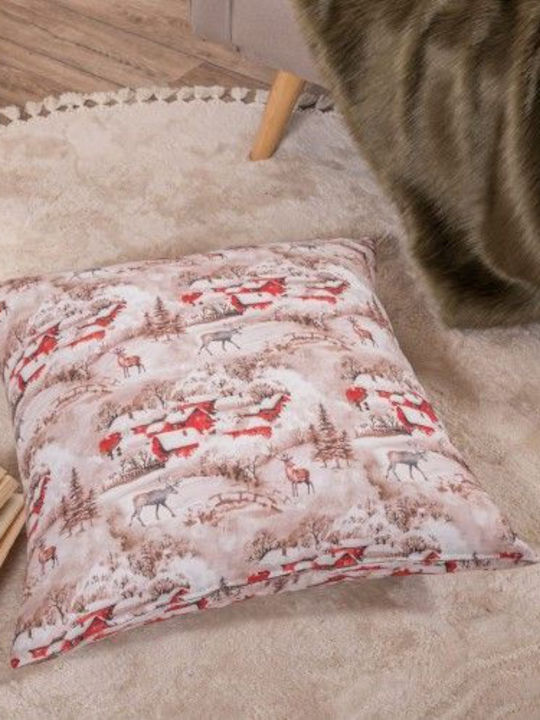 Teoran Christmas Decorative Square Pillowcase Bremen Beige-Red 45x45cm