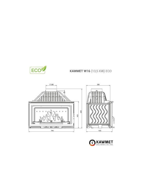 Kawmet W16 Eco Kaminofen Holz 13.5kW Gerade mit einer zu öffnenden Tür