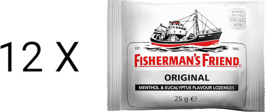 Fisherman's Friend Lozenges 12x25g for Dry and Productive Cough Sugar Free Eucalyptus Menthol 300g 12pcs
