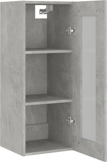 Wall Living Room Display Cabinet made of Wood & Metal with Glass Gray 69.5x32.5x90cm