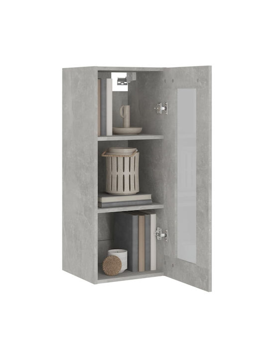 Wall Living Room Display Cabinet made of Wood & Metal with Glass Gray 69.5x32.5x90cm