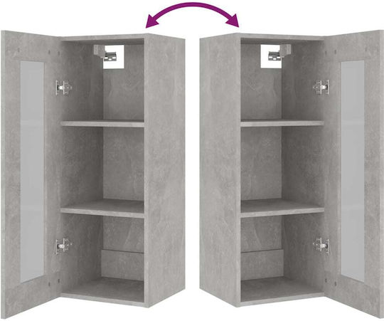 Wall Living Room Display Cabinet made of Wood & Metal with Glass Gray 69.5x32.5x90cm