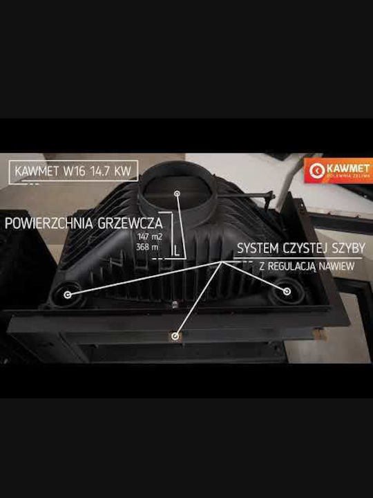 Kawmet W16 PB Eco Șemineu cu inserție Lemn 13.5kW Colțul din dreapta cu o ușă care se deschide