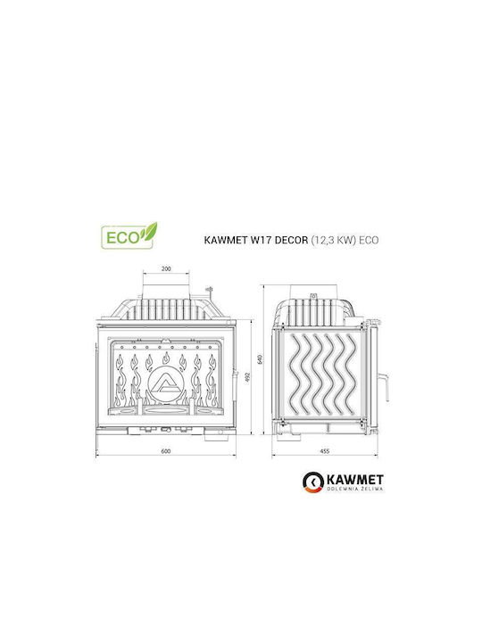 Kawmet W17 Decor Eco Ενεργειακό Τζάκι Ξύλου 12.3kW Ίσιο με Ανοιγόμενη Πόρτα