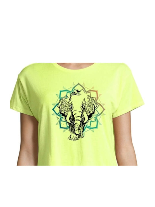 Crop Top with Yoga - Pilates 34 print in neon yellow color