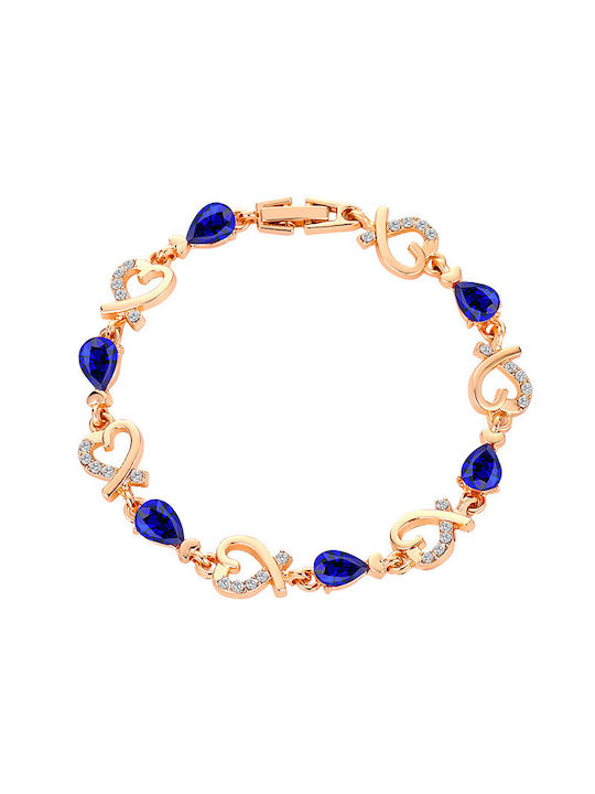 Women's bracelet with rhinestones, made of gold plated copper.