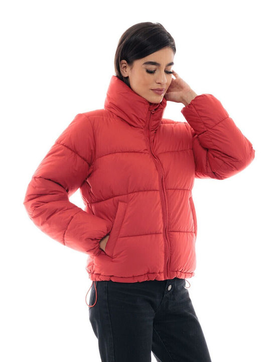Κοντό Γυναικείο Puffer Μπουφάν για Χειμώνα Coral