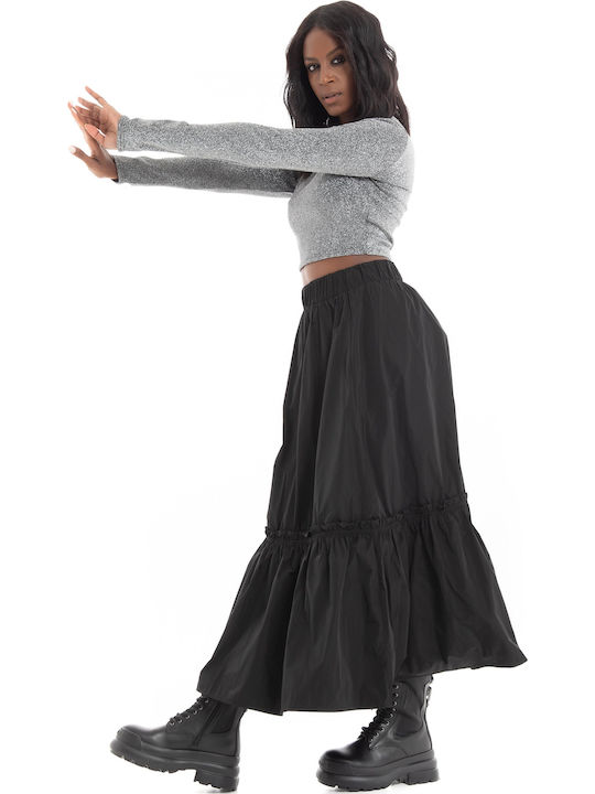 Γυναικείο Crop Top Μακρυμάνικο Ασημί