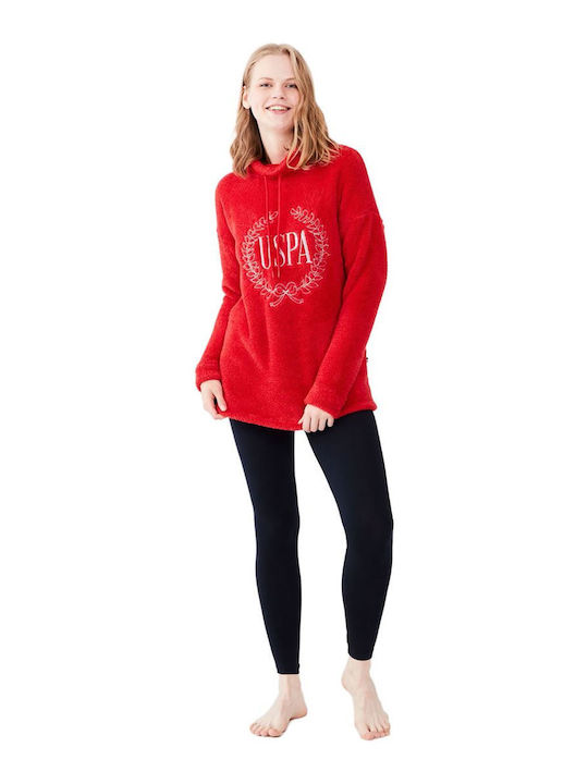 U.S. Polo Assn. 16631 Women's Winter Fleece Pajama Blouse Red