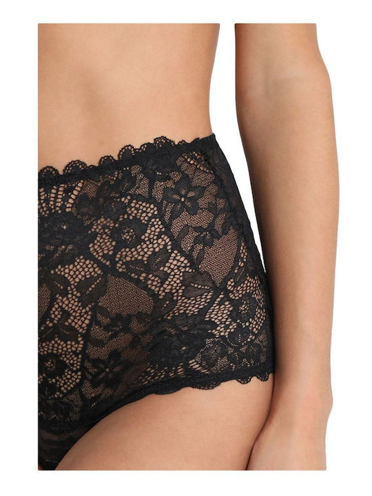 High-waisted Women's Slip with Lace Black