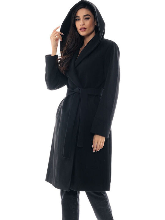 Women's Black Coat with Belt