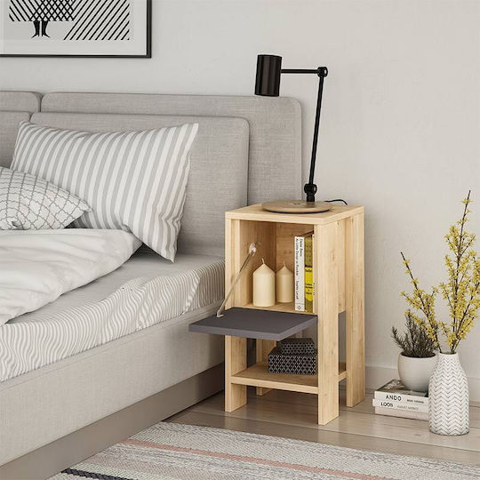 Sidon Wooden Bedside Table Φυσικό Οξιάς / Ανθρακί 30x30x55cm