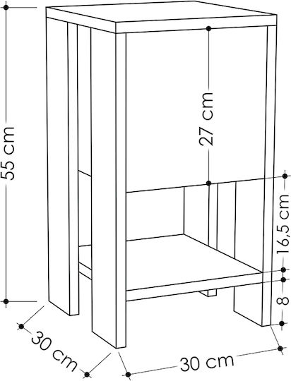 Sidon Wooden Bedside Table Φυσικό Οξιάς / Ανθρακί 30x30x55cm