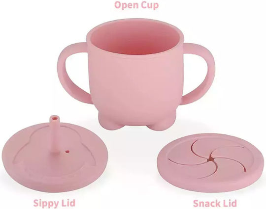 Baby Donkey Baby Cup with Handles and Straw made of Silicone Pink for 6m+m+