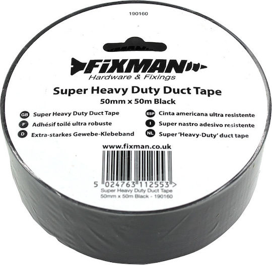Fixman Hardware & Fixings Duct Tape Ισχυρή Black Αυτοκόλλητη Υφασμάτινη Ταινία Μαύρη 50mx50mm