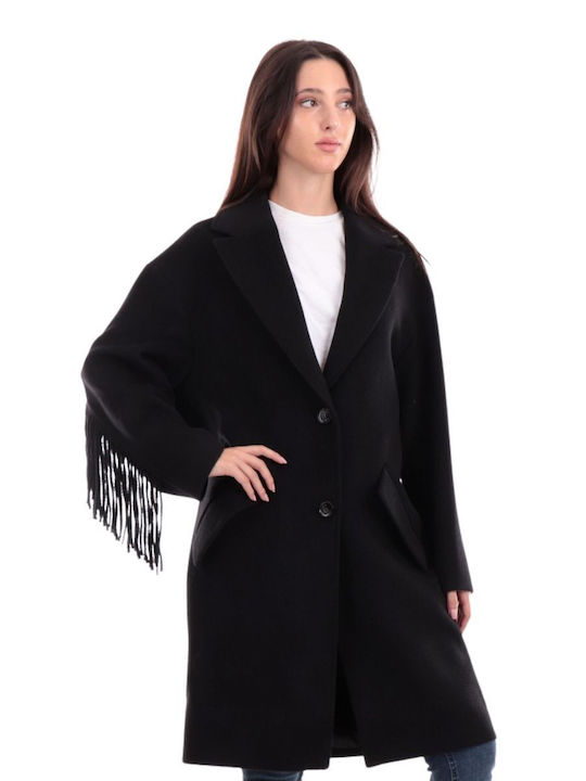Guess Martine Γυναικείο Μαύρο Παλτό με Κουμπιά