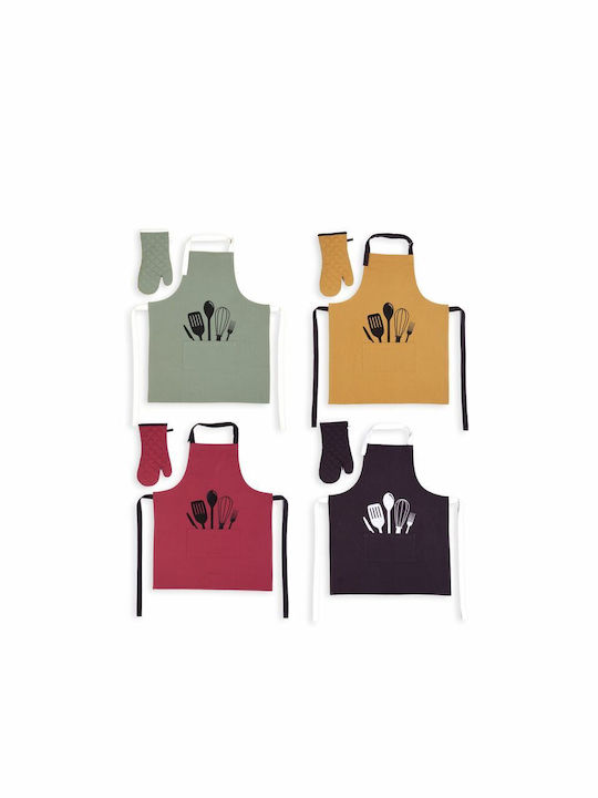 Nef-Nef Homeware Cooking Apron with Oven Mitt Honey 79x63cm 2pcs