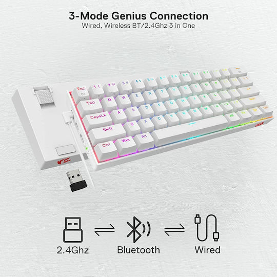 Redragon K530 Draconic Pro Ασύρματο Gaming Μηχανικό Πληκτρολόγιο 60% με Custom Brown διακόπτες και RGB φωτισμό (Αγγλικό US) Λευκό