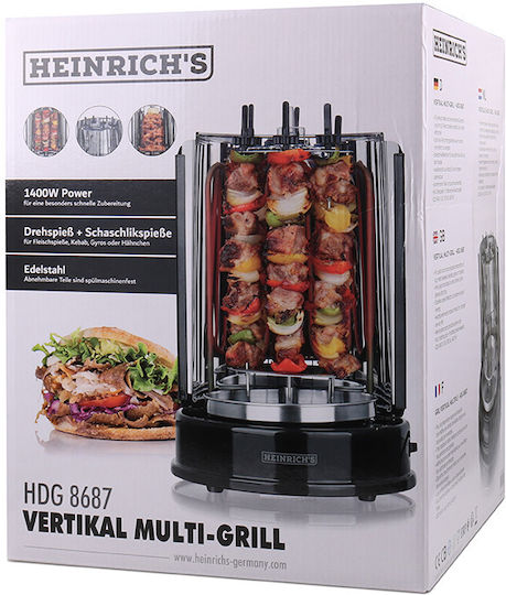 Heinrich's Επιτραπέζια Κάθετη Σούβλα 1400W Ανοξείδωτη με Ρυθμιζόμενο Θερμοστάτη 35x25εκ.