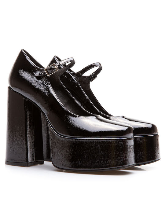 Makis Kotris Patent Leather Black Heels with Strap