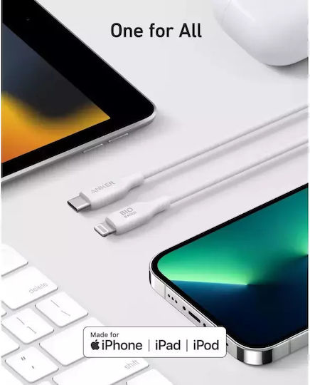 Anker Bio Braided USB-C to Lightning Cable 30W Λευκό 1.8m (A80A2G21)