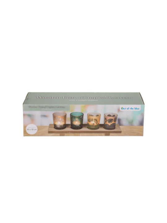 Out of the Blue «Tropical» Candle Holder suitable for Tealights Wooden 4 Seats with 4 Compartments 32x8.5x9.5cm 1pcs