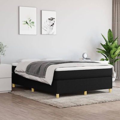 Bed Base Double made of Wood Black 140x190x35cm