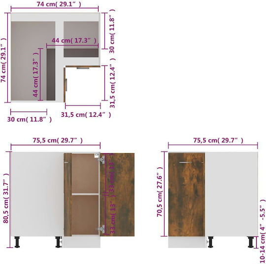 Eckschrank Boden Braun 75.5x75.5x80.5Stück