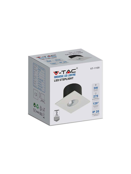 V-TAC Pătrat Metalic Spot Încorporat cu LED Integrat și Lumină Alb Cald Alb 8x8cm. 1buc