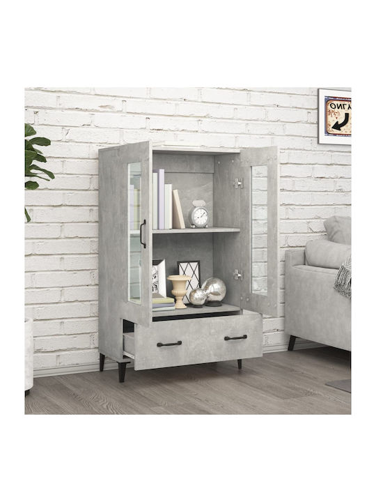 Living Room Display Cabinet Made of Particle Board with Grey Concrete Glass 70x31x115cm