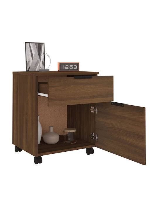 Office Storage Chipboard Cabinet With Wheels & Drawers Walnut L45xW38xH54cm