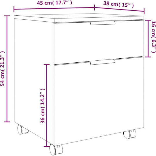 Дървен Офисен Шкаф с Колелца Орех 45x38x54см
