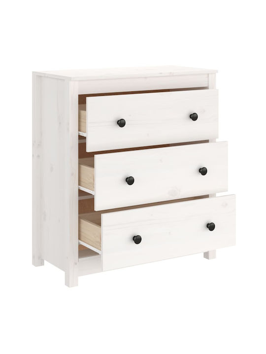 Chest of Drawers of Solid Wood with 3 Drawers White 70x35x80cm