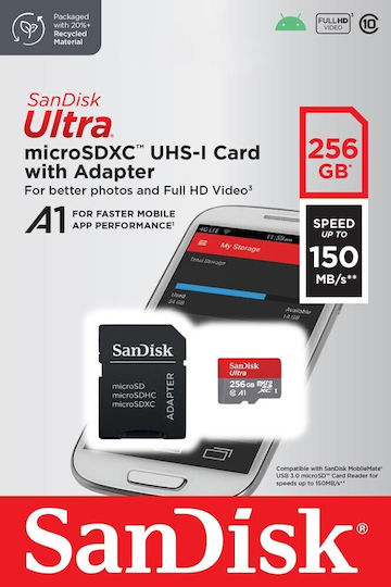 Sandisk Ultra microSDXC 256GB U1 A1 UHS-I 150MB/s с адаптер