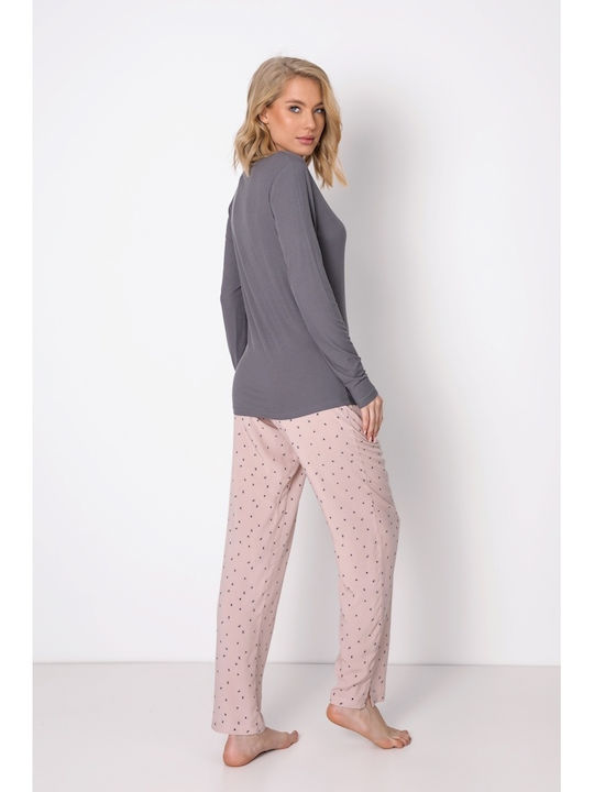 Aruelle Damen Pyjama-Set Baumwolle Gray Aruella