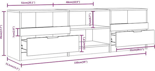 TV-Ständer Grau Sonoma M150xT33,5xH45cm