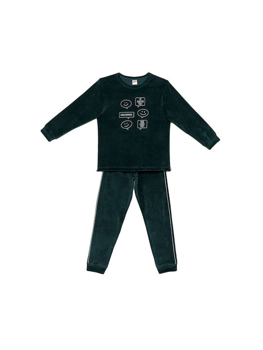 Minerva Set Top & Bottom Kids Winter Velvet Pyjamas Petrol