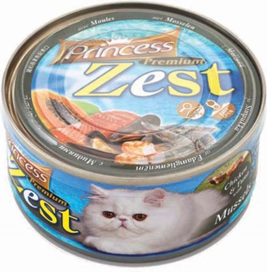 Princess Premium Zest Мокра Храна за Възрастни Котки в Може да с Пилешко, Миди и Риба тон 6x170гр
