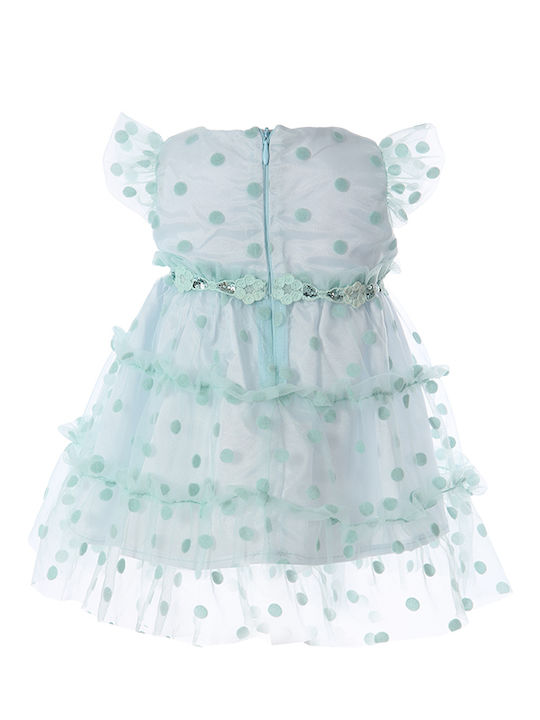 Matoufrance Kids Dress Tulle Polka Dot Sleeveless Turquoise