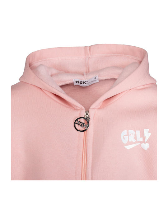 Kids Sweatshirt Cardigan Cotton with Hood Pink