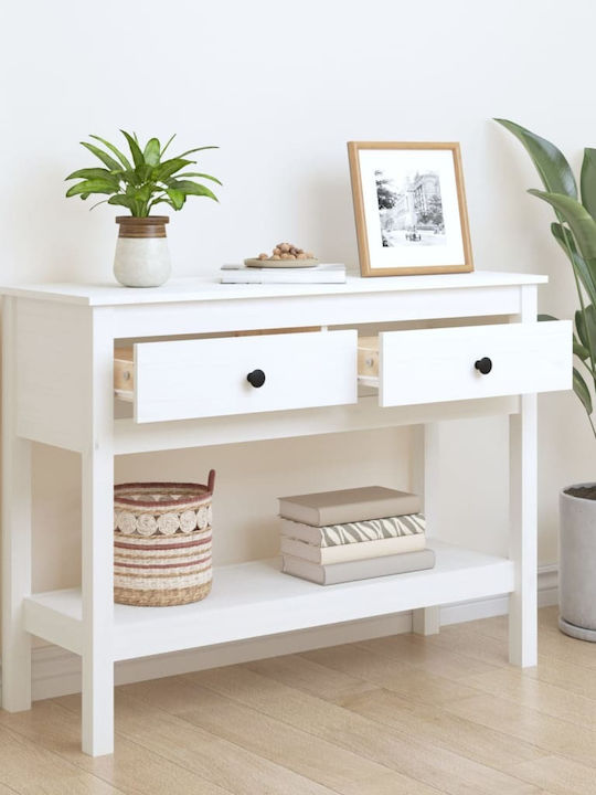 Solid Wood Console Table White L100xW35xH75cm
