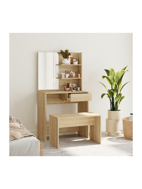 Wooden Makeup Dressing Table Sonoma Δρυς with Mirror 74.5x40x141cm