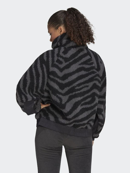 Adidas Hyperglam Fleece Γυναικεία Ζακέτα με Φερμουάρ Zebra Multicolor / Black